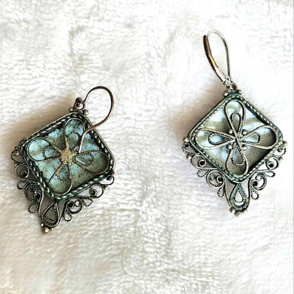 Porcelain and Silver Handpainted Floral Earrings